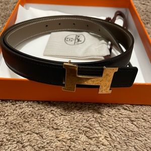 Hermes belt black and gold hardware 30